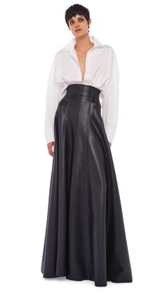 LONG GRACE SKIRT Chic Full Length Pleated Skirt For Work, Long Leather Skirt Outfit, Leather Maxi Skirt, Long Leather Skirt, Leather Skirt Outfit, Mother's Day Photos, Mob Dresses, Norma Kamali, Alt Fashion