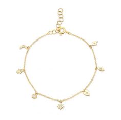 "This dainty yet sturdy charming charm bracelet is the perfect bracelet to layer with other bracelets or just to wear by itself. * 14K Yellow Gold * Approx. Diamond Weight: 0.07cts * Adjustable length: 6\"-7\" *Necklace also available: https://www.etsy.com/listing/510314824/14k-gold-tiny-charm-necklace Upgrades for FedEx/UPS guaranteed 2-day delivery are available and can be selected prior to checkout without separate invoicing. It is generally not an issue, but the USPS cannot guarantee deliver Dainty Jewelry With Removable Charms, Dainty Charm Bracelets For Anniversary, Dainty Charms Bracelet For Anniversary, Dangle Charms Bracelets For Anniversary, Elegant Everyday Bracelets With Dangling Charms, Dainty Everyday Bracelets With Charms, Dainty Everyday Bracelet With Charms, Elegant Charm Bracelet With Removable Charms, Elegant Everyday Charm Bracelet With Removable Charms