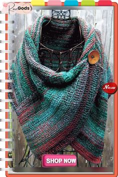 a knitted shawl with buttons on it and the words, free crochet pattern