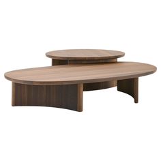 two wooden tables sitting on top of each other