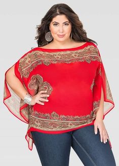 Paisley Border, Poncho Top, Poncho Tops, Big Girl Fashion, Ashley Stewart, African Print Fashion, Moda Plus, Boho Chic Fashion