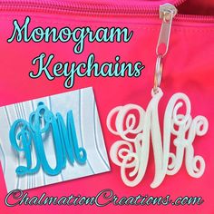 the monogram keychains are made from plastic and have two letters on them