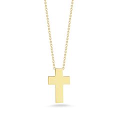 Roberto Coin is the creator of sophistication and the highest quality craftsmanship, every single design is crafted to magnify beauty and the personality of the woman who wears it. From the Tiny Treasures collection, this 18k yellow gold pendant features a small cross. An adjustable 16 to 18 inch yellow gold chain is also included. Roberto Coin signs each one of his pieces with a small ruby casted inside the jewel, in direct contact with the skin of who wears it. This magical signature, surround Luxury White Gold Cross Necklace For Formal Occasions, Classic White Gold Jewelry With Large Pendant, Modern Necklaces With Cross Pendant For Gift, Modern Necklaces With Cross Pendant As Gift, Modern Cross Pendant Necklaces As Gift, Classic White Gold Necklace With Large Pendant, Formal Fine Jewelry Necklace With Large Pendant, Luxury Cross Necklace For Formal Occasions, Luxury Formal Cross Necklace