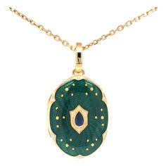 Victor Mayer customizable oval locket pendant necklace, 18k Yellow gold, translucent royal blue vitreous enamel, gold paillons, 9 diamonds total 0.04 ct, G VS brilliant cut, 1 pear shaped blue sapphire, measurements app. 27.0 x 38.0 mm About the creator Victor Mayer Victor Mayer is internationally renowned for elegant timeless designs and unrivalled expertise in historic craftsmanship. Lovers of the extraordinary appreciate the beauty of Victor Mayer's designs, which use extremely rare technique Luxury Polished Pendant Locket Necklace, Luxury Blue Locket Jewelry, Yellow Gold Enamel Oval Pendant Jewelry, Luxury Yellow Gold Oval Locket Necklace, Luxury Cabochon Medallion Necklace, Yellow Gold Enamel Medallion Necklace, Yellow Gold Enamel Oval Jewelry, Oval Enamel Locket Necklace, Oval Locket Necklace In Enamel