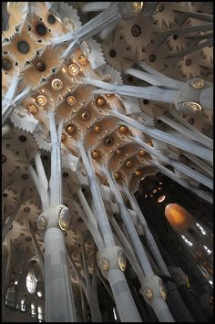 the ceiling in the building has intricate designs on it