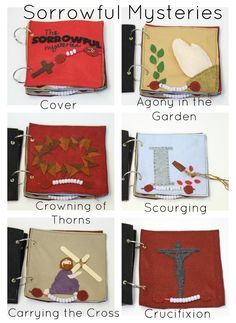 four different types of handmade book covers with the words sororowful mysteriouss on them