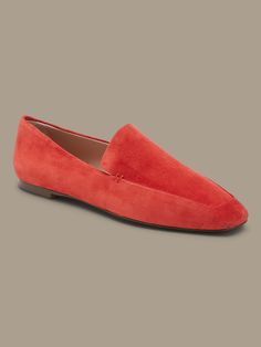 Sleek and soft loafers, designed with an elongated, squared shape known as a "snip toe. " SUEDE: Crafted in luxuriously soft and sturdy suede.  Leather lining.  Exclusive Padding System features memory foam and a cushioned insole designed for all-day Classic Suede Flat Slip-ons, Suede Slip-ons With Flat Heel, Spring Suede Loafers With Rubber Sole, Flat Suede Slip-ons With Textured Sole, Medium Width Suede Slip-on Loafers, Classic Flat Suede Slip-ons, Classic Suede Flats With Almond Toe, Classic Suede Almond Toe Flats, Flat Suede Loafers With Stitched Sole