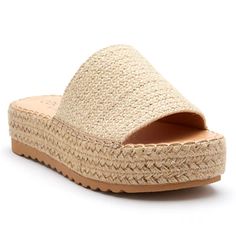 The Del Mar platform sandal is beach-ready with its all-over braided raffia design and a thick single band that lends itself to casual wear.  Details: PETA-approved vegan. Braided raffia upper. Manmade outsole. 1.75 in / 4.45 cm heel. 1.5 in / 3.81 cm platform. Synthetic leather lining. Padded insole. Whole sizes only; Jute Design, Raffia Sandals, Espadrilles Platform, Platform Espadrilles, Platform Slides, Mens Sandals, Sandal Espadrille, Slide Sandals, Platform Sandals