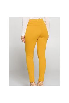 Trendy yellow pants with loop detail. Soft cotton stretchy fit. Runs true to size. Model is wearing size small.