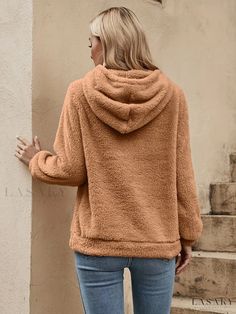 Lasaky - Womens Plus Sized Solid Fuzzy Fleece Hoodie with Drawstring Teddy Hood - A Must-Have Wardrobe Staple Fuzzy Pullover, Traje Casual, Streetwear Tops, Winter Hoodies, Hooded Tops, Solid Clothes, Tops Fall, Womens Casual Outfits, Winter Casual