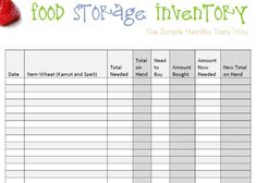 a printable food storage inventory sheet with strawberries on the top and below it