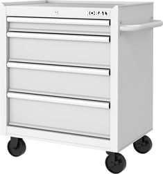 The Kobalt 26-In 4-Drawer White Cabinet is great for storing and organizing all your tools and hardware. The unit is made from high grade all welded steel construction with a tough, rust-resistant powder coat finish. 4 Drawers are all full-extension and glide effortlessly on ball-bearing slides that can support up to 50 lbs. An ergonomic handle and 4 in. x 1.25 in. casters allow you to easily move your cabinet around your workspace. Total weight capacity of the unit is 600lbs. The cabinet has lo Festival Vendor, Craftsman Tools Chest, Rolling Carts, Rolling Drawers, Canvas Tool Bag, Studio Storage, Rolling Tool Box, Brow Studio, Kitchen Custom