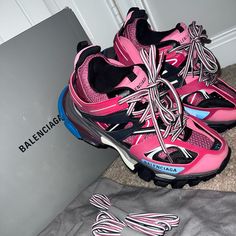 Worn A Few Times In Good Condition, Very Comfortable Shoes Comes With Extra Clean Shoe Laces, Box & Dust Bag! Price Is Firm Designer Sneakers For Sports With Branded Heel Counter, Pink Balenciaga Track, Pink Balenciaga, Track Sneakers, Shoes Balenciaga, Sneakers Pink, Balenciaga Track, Balenciaga Shoes, Clean Shoes