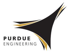 the logo for purdue engineering, which is designed in black and gold with an abstract design