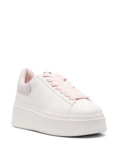 Pink Leather Platform Sneakers For Streetwear, White Platform Sneakers With Contrasting Heel For Streetwear, Pink Leather Platform Sneakers With Rubber Sole, Pink High-top Platform Sneakers With Textured Sole, Pink High-top Leather Platform Sneakers, Pink Leather High-top Platform Sneakers, Pink Synthetic Platform Sneakers With Contrast Sole, Pink Platform Sneakers With Contrast Sole, Pink Leather Platform Sneakers With Vulcanized Sole