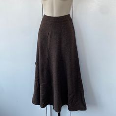 New, No Tags, Never Worn. Wool Blend King Rodier Skirt With Elastic Waist Fitted A-line Brown Bottoms, Brown Full Skirt Bottoms For Winter, Brown Full Skirt For Winter, Brown A-line Lined Skirt, Wool Maxi Skirt, Non-stretch Brown Cotton Skirt, Vintage Brown Wool Skirt, Wool Blend, Maxi Skirt