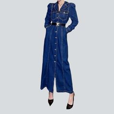 Make a statement this season with our 2023 Spring-Summer Collection long sleeve buttoned denim dress. 90s style! This timeless piece of fashion is the perfect combination of style and comfort. offering you a timeless and chic look. Crafted from a medium wash denim in a classic slim fit. this dress features a distinctive distressed pattern that will add an edgy touch to your style. With a buttoned closure and a stretchy fit. you'll be able to move around comfortably all day long. Perfect for any Dark Wash Long Sleeve Dress With Buttons, Long Sleeve Dark Wash Denim Dress With Buttons, Denim Blue Long Sleeve Dress With Buttoned Pockets, Blue Long Sleeve Denim Dress With Buttoned Pockets, Long-sleeved Denim Dress With Buttons, Fall Denim Cotton Dress With Buttoned Pockets, Long Sleeve Dark Wash Denim Dress, Long Sleeve Denim Blue Dress With Buttons, Long Sleeve Cotton Denim Dress