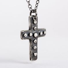 This cross is handmade of solid 925 sterling silver (92.5% pure silver) in my studio. I used a dark patina to bring out the details of the cross and give it the worn out look of time. Cross Height: 1 1/2 inch (3.5 cm) Width: 3/4 inch (2 cm) Necklace chain: choose your length Gothic Cross Necklace With Oxidized Finish, Gothic Oxidized Cross Necklace, Sterling Silver Oxidized Crucifix Necklace, Oxidized Sterling Silver Cross Pendant Necklace, Medieval Cross Pendant Necklace Gift, Medieval Cross Necklace As Gift, Medieval Cross Necklace For Gift, Medieval Cross Necklaces As Gifts, Oxidized Cross Pendant Necklace