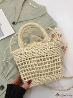 Bird in Bag - Mini Butterfly Knot Decorative Woven Rattan Handbag for Travel Rectangular Portable Bag In Natural Color, Natural Color Portable Rectangular Bag, Casual Natural Bucket Bag With Mobile Phone Pocket, Summer Beige Crossbody Box Bag, Rectangular Natural Portable Bag, Casual Natural Bucket Bag With Phone Pocket, Casual Portable Square Bag, Trendy Beige Box Bag For Beach, Beige Crossbody Box Bag For Summer