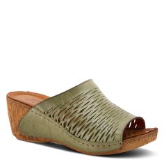 Spring Step Style: CUNACENA Our Spring Step CUNACENA leather slide sandal features a beautiful die-cut stretch-lattice design and dainty tonal stitchwork on a leather-wrapped comfort wedge with a platform. Simple and stylish, this sandal will become a go-to favorite. Made in Turkey. Heel Height (approximately): 2 1/2" Memory Foam Sandals, Sas Shoes, Spring Sandals, Spring Step Shoes, Tory Burch Sandals, Lattice Design, Leather Slide Sandals, Cute Sandals, Slingback Heel