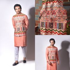 KURTA PAJAMA JACKET SET BEAUTIFULLY EMBROIDERED SILK JACKET. The embroidery is resham hand embroidered. PAIRED WITH SILK KURTA PAJAMA Color customisation and size and fit customisation is always welcome. Designer Raw Silk Kurta For Spring, Bollywood Style Raw Silk Kurta For Spring, Spring Bollywood Style Raw Silk Kurta, Traditional Spring Bandhgala With Dabka Details, Traditional Spring Bandhgala With Dabka, Straight Kurta Nehru Jacket With Zari Work For Spring, Traditional Chanderi Sherwani For Spring, Bohemian Nehru Jacket With Zari Work For Festive Season, Traditional Spring Nehru Jacket With Dabka