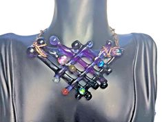 Handmade Fused Purple Dichroic Art Glass Adjustable Necklace Work Necklaces, Artisan Jewelry Necklaces, Fused Glass Jewelry, Handcrafted Artisan Jewelry, Dichroic Glass, Adjustable Necklace, Glass Jewelry, Earring Necklace, Fused Glass