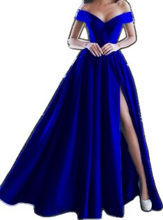 Elegant V-neck Gown For Homecoming, A-line Ball Gown For Prom, A-line Evening Dress For Prom And Gala, A-line Gown With Sweep Train For Prom Season, Royal Blue A-line Evening Dress For Prom, Elegant A-line Evening Dress For Homecoming, A-line Gown For Prom Evening, Royal Blue Satin Prom Evening Dress, Royal Blue Satin Evening Dress For Prom Season