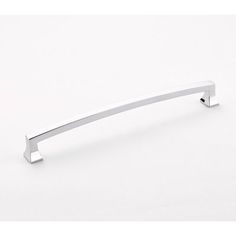 a stainless steel cabinet handle on a white background