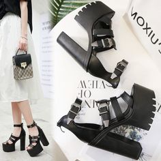 Material: PU Platform Height: 6.5cm Heel Height: 15cm Size: 34-39 Color: Black All measurements are approximate and can vary slightly. Please check the size before order. How to Measure Feet Length High Heel Wedge Sandals For Night Out, Black Chunky Platform Heels With Closed Toe, Trendy Black Heels With Metal Feet, Black Sandals With 4-inch Open Heel, Spring Black Heels With Metal Feet, Trendy Black Wedge Sandals With 4-inch Heel, Black Chunky Platform High Heels, Edgy Black Platform Wedge Sandals, Black Sandals With 4-inch Heel And Round Toe