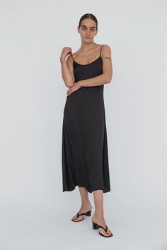 Ciao Lucia | Cristina Dress Matte Black Chic Black Slip Dress With Bias Cut, Summer Daywear Slip Dress In Modal Satin, Summer Daywear Modal Satin Slip Dress, Summer Silk Slip Dress, Summer Night Silk Slip Dress, Black Dress With Bias Cut And Spaghetti Straps, Black Bias-cut Dress With Spaghetti Straps, Black Bias Cut Dress With Spaghetti Straps, Sleek Black Satin Dress With Spaghetti Straps