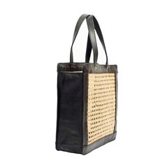 Round Rattan Black Leather Crossbody Bag Rectangular Leather Bucket Bag, Rectangular Shoulder Bag With Leather Trim, Black Rectangular Shoulder Bag With Leather Trim, Handwoven Leather Bucket Bag For Daily Use, Natural Leather Basket Bucket Bag, Natural Leather Basket-shaped Bucket Bag, Eco-friendly Shoulder Bag With Open Weave For Everyday Use, Eco-friendly Black Bucket Bag With Leather Handles, Leather Basket Shoulder Bag For Daily Use