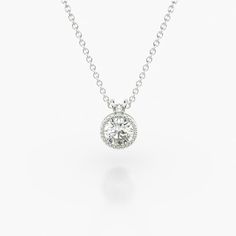 Platinum Milgrain Bezel Diamond Pendant (0.25 CTW - H-I / SI1-SI2). This design is the perfect mix of modern and vintage design, crafted to accent the beauty of a round brilliant diamond with a milgrain bezel and rolled wire basket. This pendant comes on an 18 inch chain with a lobster clasp. Round Diamond Pendant, Jewelry Photoshoot, Wire Basket, Sparkly Things, Bezel Diamond, Flower Jewelry, Brilliant Diamond, Nice Things, Flower Jewellery