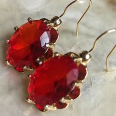 Listing Is For A Pair Of Earrings With The Gemstone: Ruby. Each Stone Is Approx 7.5 Carats. It Is Translucent, Bright, And Beautiful. The Size Is 18x13. The Gemstones Are Natural, And Originates In Mozambique. Other Features: Optic Character: Dr Refractive Index: 1.77 Specific Gravity: 3.99 These Ruby Are Certified. They Are Un-Enhanced And All Natural. Please Review Photos For Style, Measurements, And Color. Ask Questions Prior To Purchase, As There Are No Returns. This 14k Gold Filled Drop Dow Red Classic Jewelry With Matching Earrings, Classic Red Jewelry With Matching Earrings, Formal Red Ruby Earrings, Red Jewelry With Earrings For Evening, Classic Red Ruby Earrings, Classic Ruby Red Earrings, Classic Red Earrings For Party, Classic Red Earrings For Evening, Classic Red Party Earrings