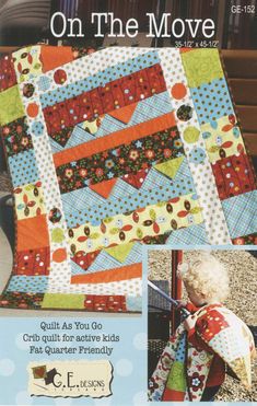 an image of a child's quilt book with the title on the move, which includes