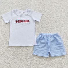 Baby Boys 4th Of July Summer Shorts Sets Usa Embroidery, Flag Outfit, Summer Shorts Outfits, Baby Skirt, Seersucker Shorts, Boys Summer, Boys Summer Outfits, Kids Boutique Clothing, Embroidery Top