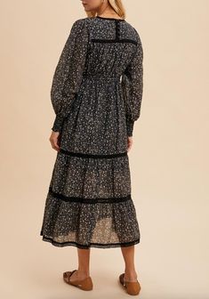 Introducing our Kristen Lace Floral Dress. This midi dress features a v-neck, lace trim, and a stunning black floral pattern. The long sleeves and 3 buttons down the back add a touch of elegance to this must-have piece. Material: 70% Tencel | 30% NylonLining: 100% Rayon Lace Floral Dress, Black Floral Pattern, Toddler Boots, Long Sleeve Kids, Boys Bottoms, Floral Lace Dress, Boys Pajamas, Neck Lace, Mens Fragrance