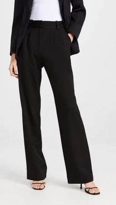 Reformation Mason Pant | Shopbop Full-length Viscose Pants For Workwear, Full-length Viscose Workwear Pants, Viscose Full-length Workwear Pants, Formal Viscose Trousers, Elegant Viscose Bottoms For Workwear, Elegant Formal Viscose Bottoms, Structured Black Bottoms For Workwear, Elastane Pantsuit For Business Casual, Tailored Dress Pants With Button Closure For Work