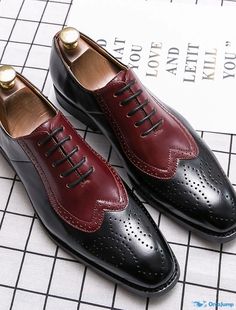 OrcaJump - Mens PU Leather Wingtip Oxford Shoes for Casual and Office Wear - Black and White/Red - Spring/Summer Wingtip Oxford Shoes, Wingtip Oxford, Mens Oxfords, Office Wear, Wearing Black, Mens Summer, Oxford Shoes, Pu Leather, Shoes Mens