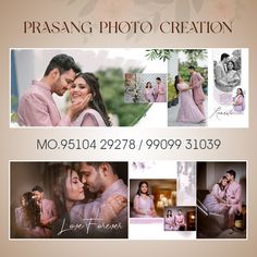 an advertisement for a wedding photography studio with two photos and the words, prasang photo creation