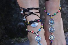 This listing is for one anklet. Beautiful macrame anklet. You can wear it alone or in combination with the barefoot sandals available in my shop (picture 3 and 4 or 6 and 7) https://www.etsy.com/listing/208095773/black-ethnic-barefoot-sandals-foot?ga_search_query=black+ethnic&ref=shop_items_search_8 https://www.etsy.com/listing/601924409/spring-flowers-barefoot-sandals-black?ref=shop_home_active_1 This anklet is made with waxed polyester cord, tibetan silver beads, tibetan silver half moon c Adjustable Ankle Wrap Anklets For Festivals, Handmade Ankle Wrap Bracelets For Festival, Bohemian Ankle Wrap Bracelets For Festivals, Traditional Barefoot Sandals For Festivals And Parties, Adjustable Multicolor Barefoot Sandals For Festivals, Beach Festival Bracelet Jewelry, Handmade Ankle Wrap Anklets For Festivals, Adjustable Jewelry For Beach Festivals, Festival Beach Bracelets