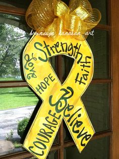 Awareness Ribbon Door Hanger by BronwynHanahanArt on Etsy Remission Party, Ewings Sarcoma, Chemo Party, Sarcoma Awareness, Survivor Party, Awareness Ribbon, Awareness Ribbons, Door Hanger, Orange