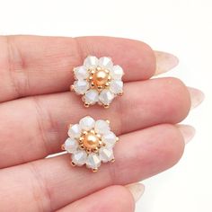 Handmade White Crystal Round Earrings, Handmade White Crystal Earrings, White Beaded Clip-on Earrings For Gift, Seed Bead Stud Earrings, Bead Stud Earrings, Beaded Stud Earrings, Earrings Handmade Beaded, Handmade Beaded Jewelry, Earrings Crystal