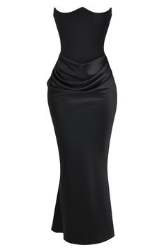 A mix of satin and crepe lend lots of texture to this strapless cocktail dress with signature corsetry built in for extra support. Exclusive retailer Back-zip closure Strapless Lined 75% acetate, 25% polyester with 100% polyester contrast Dry clean Imported Corset Cocktail Dress, Dress With A Corset, Corset Prom Dress, Cocktail Dress Nordstrom, Strapless Cocktail Dress, Corset Dress Prom, Satin Corset, Black Satin Dress, Outfit Dress