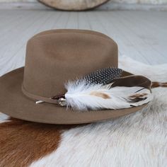 The Cheyenne hat feather is hand constructed with brown and cream feathers for a natural hat accent. Tuck into the band of any hat.Made with a mix of turkey, guinea, and rooster feathers.Approximately 8 inches long, sizes may vary due to being made with natural materials. Natural Feathers Approx. 8 inches - sizes may vary slightly Tuck into the band of any hat! *Hat not included* CA Residents: Prop 65 Warning ↗️ Brown Top Hat For Kentucky Derby And Country Events, Brown Hat For Kentucky Derby And Ranch Events, Brown Top Hat For Country Events With Short Brim, Brown Felt Hat For Kentucky Derby And Western Events, Brown Top Hat With Short Brim For Country Events, Brown Brimmed Mini Hat For Rodeo, Brown Mini Hat With Short Brim For Rodeo, Brown Felt Hat For Western-themed Events And Kentucky Derby, Brown Short Brim Top Hat For Country Events