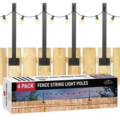 the 4 pack fence string light poles are in front of a box with lights on it