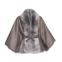 Shearling cape with trim Toscana fur front Integrated belt metal closure 24" long One size fit all Style #9155/9001 Dry clean by fur specialist only Women Fur Coat, Cashmere Cape, Ski Club, Capes & Ponchos, Fur Cape, Shearling Vest, Capes For Women, Aviator Jackets, Moon Boots