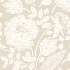 a white flower and leaves pattern on a beige background