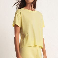 Rib Crew Neckline Short Sleeves Cropped Fit Length From Shoulder Is 21" Length From Shoulder 21 1/4" Relaxed Fit Cotton Jersey: 100% Cotton Casual Daywear Tops With Crew Neck, Lemon Jelly, Bogg Bag, J Cole, Scoop Neck Tee, Home Dress, Madden Girl, Basic Tee, Romper Pants