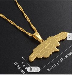 18K Gold plated Jamaica pendant. Jamaican Map, Jamaican Jewelry, Map Of Jamaica, Jamaica Country, Jamaica Map, Jamaica Flag, Map Outline, Map Pendant, Map Necklace