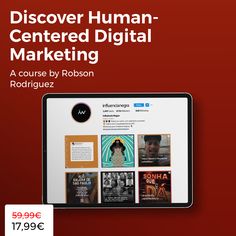 a tablet with the text discovery human - centered digital marketing